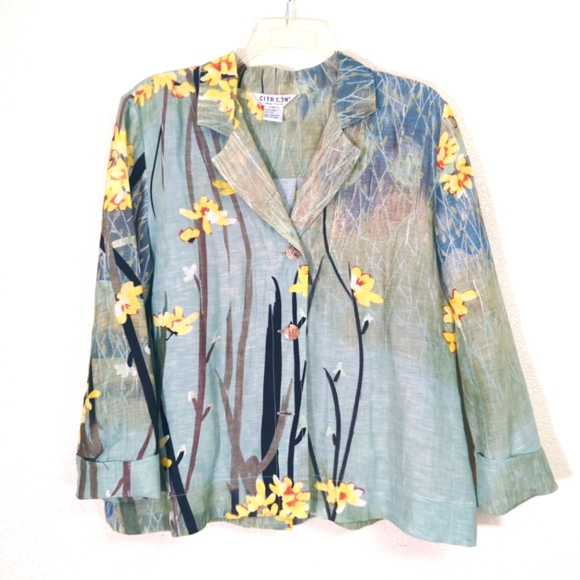 Citron Santa Monica Botanical Watercolor Blouse Jacket - Picture 1 of 11
